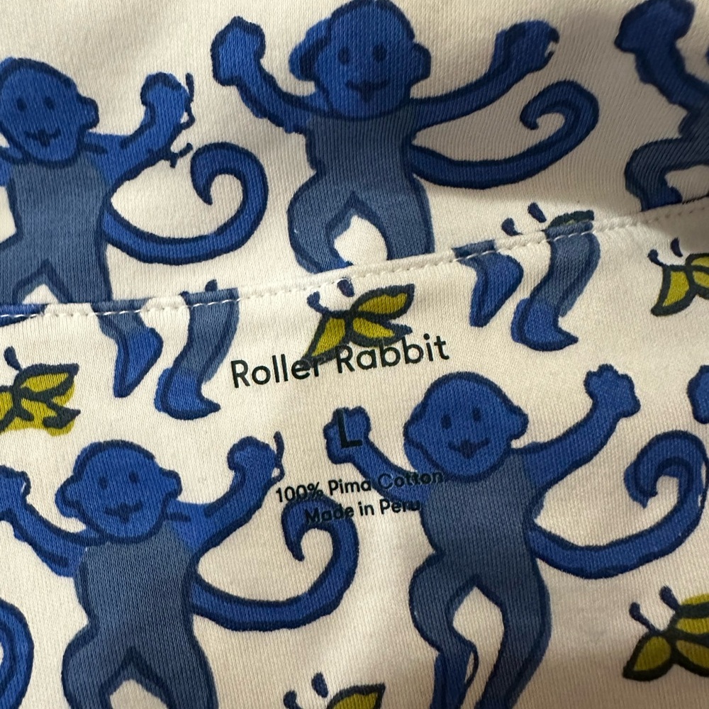 Roller rabbit the originals monkey polo pajama TOP only blue size large NWOT - Picture 4 of 7